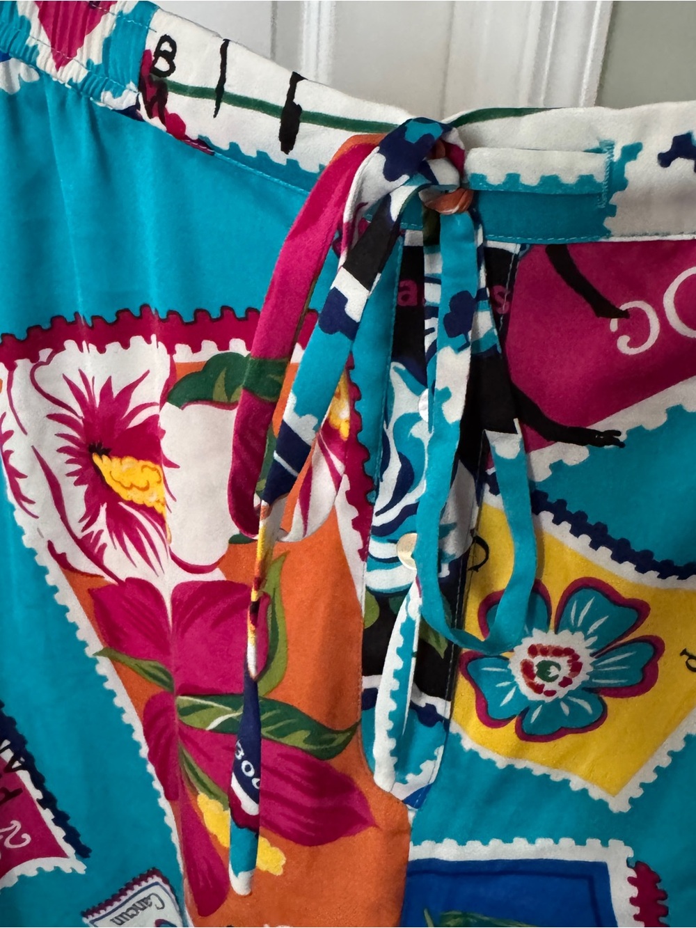 Teal Tropical Stamp-Print Wide Leg Pants - Picture 2 of 5
